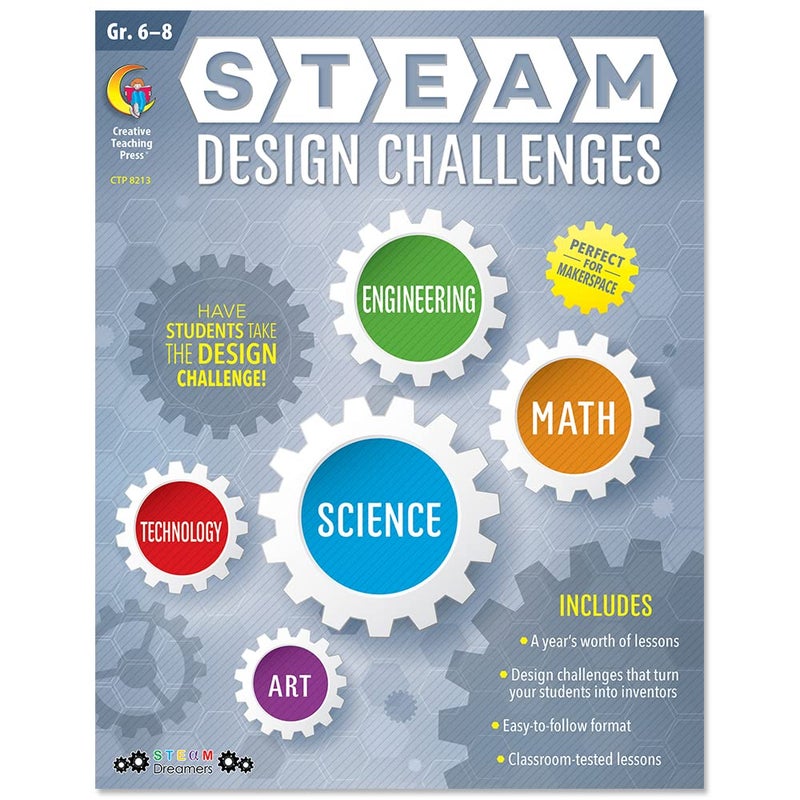 Creative Teaching Press كتاب موارد تحديات تصميم CTP STEAM، خطة دروس للصفوف 6-8، 152 صفحة (الصحافة التعليمية الإبداعية 8213) - Image 1
